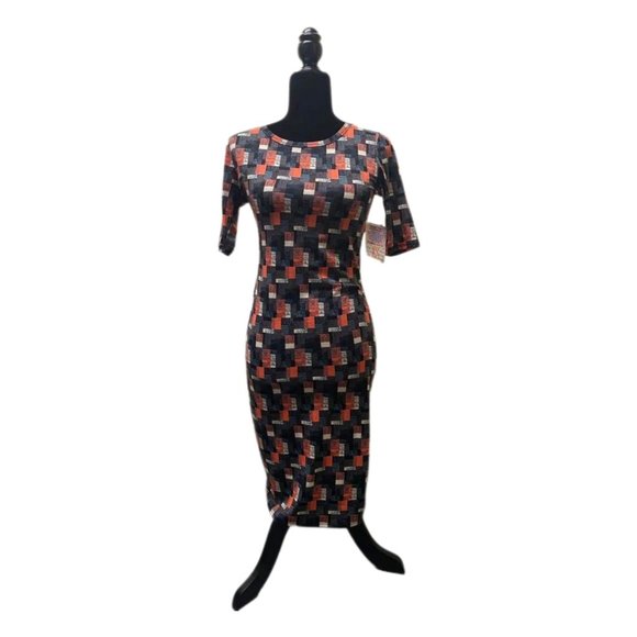Lula Roe Short-sleeve Black, Peach, and Blue Julia Dress, XS, New with Tags - Picture 1 of 7
